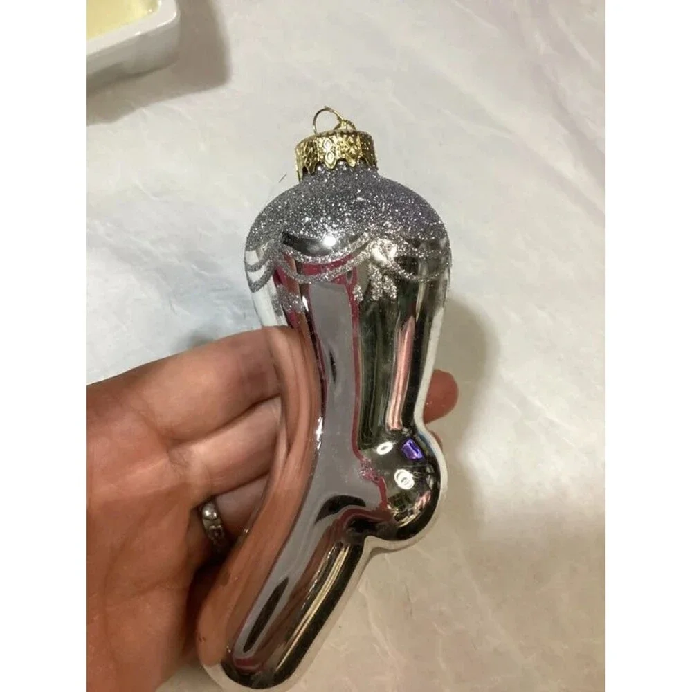 Old World Style Silver Glass Christmas Ornaments Stocking Shaped